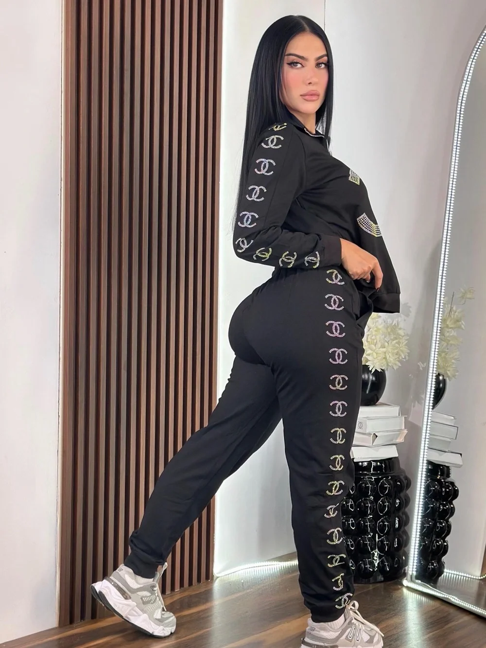 Black Women's Logo Track Pants & Pullover Set size M